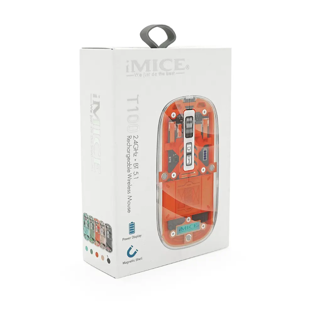 Миша бездротова iMICE T-100, 5 кнопок, 800/1200/1600 DPI, 2.4Ghz, Bluetooth, 10м, Windows XP/Vista/Win7/8/10 Mac OS X, Rechargable, Mixcolor, BOX - фото 3