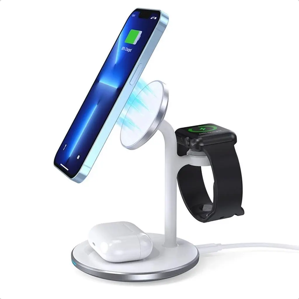 Бездротовий зарядний пристрій Choetech T585-F 3in1 Magnetic Wireless Charging White [101520] - фото 3