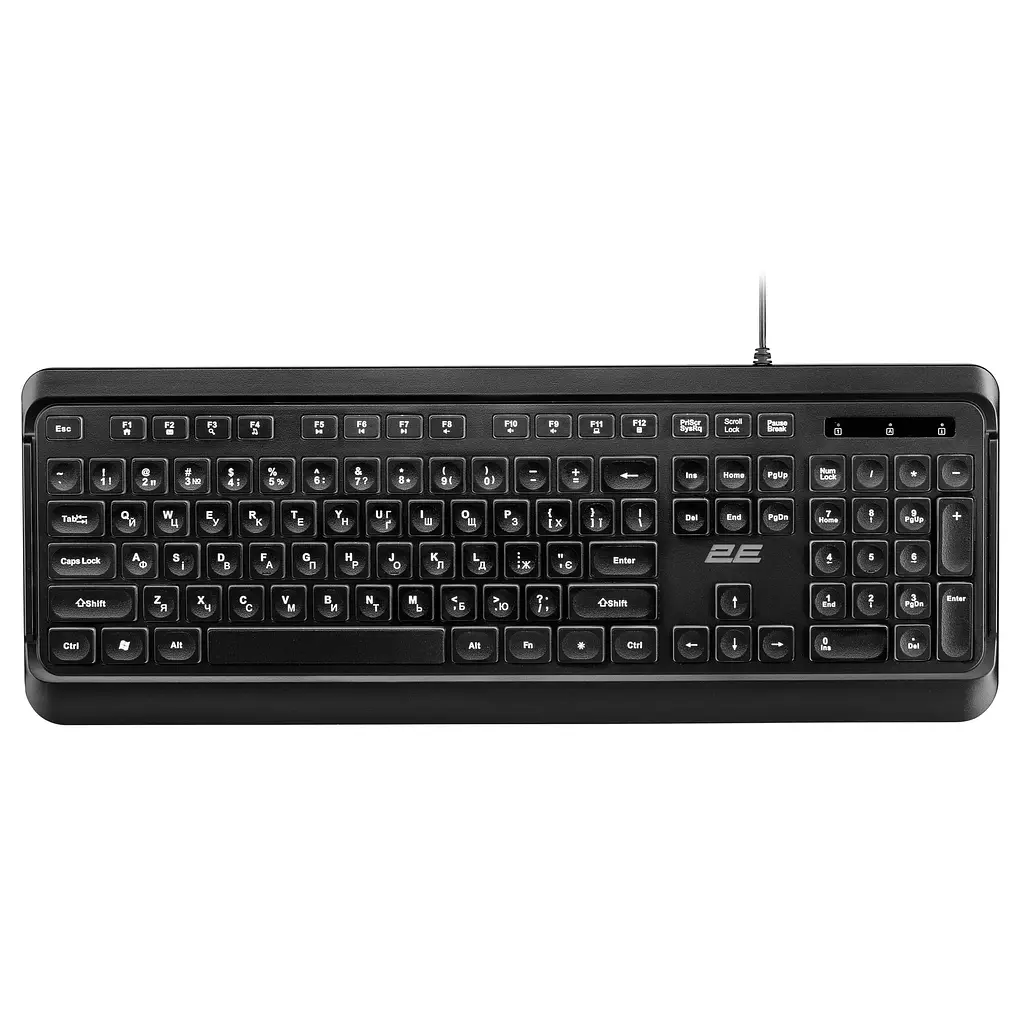 Клавіатура мембранна USB з LED-підсвіткою 2E KS-120 Black, 104key, USB-A, EN/UK, White LED