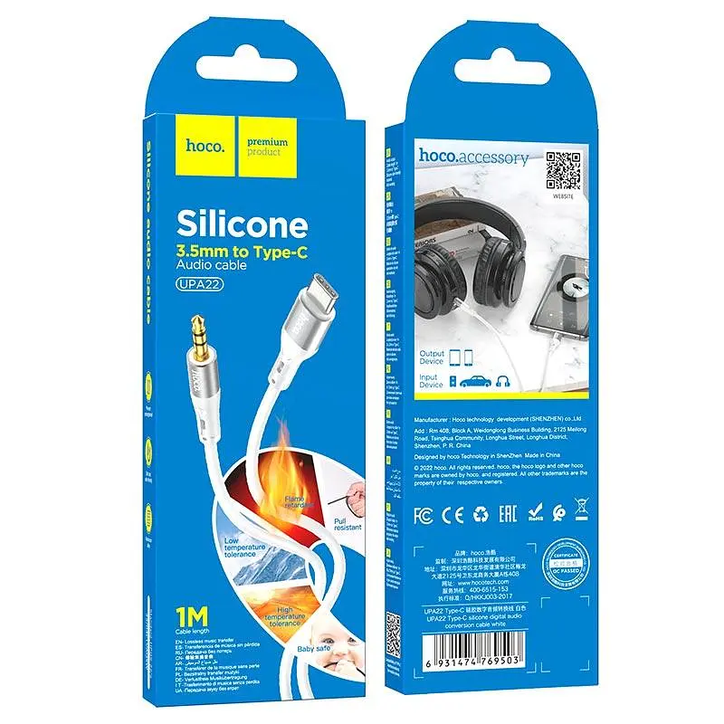 Кабель HOCO 3.5 mm to Type-C silicone digital audio conversion cable UPA22 1M - фото 2