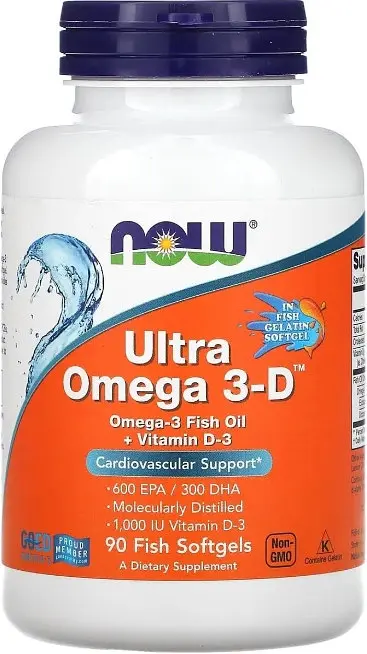 Омега-3 Д3 Now Foods Ultra Omega 3-D 600 EPA / 300 DHA 90 рыбьих гел капс