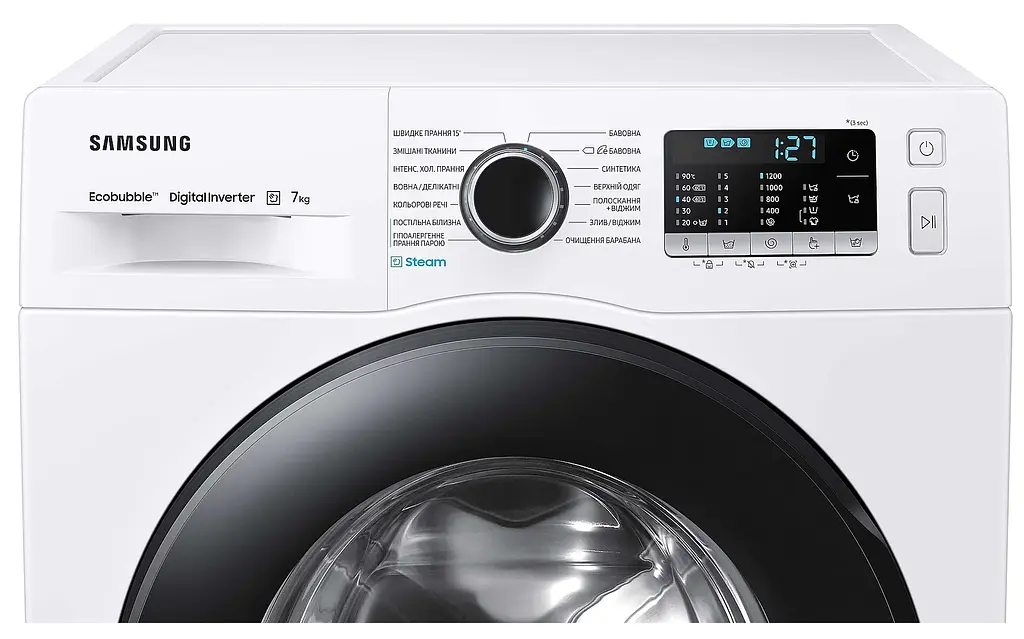 Пральна машина Samsung WW70AGAS22AEUA White 7кг фронтальна 14 програм інвертор швидкість віджиму 1200 об/хв дісплей клас енергоспоживання A+++ 85x60x45 - фото 3