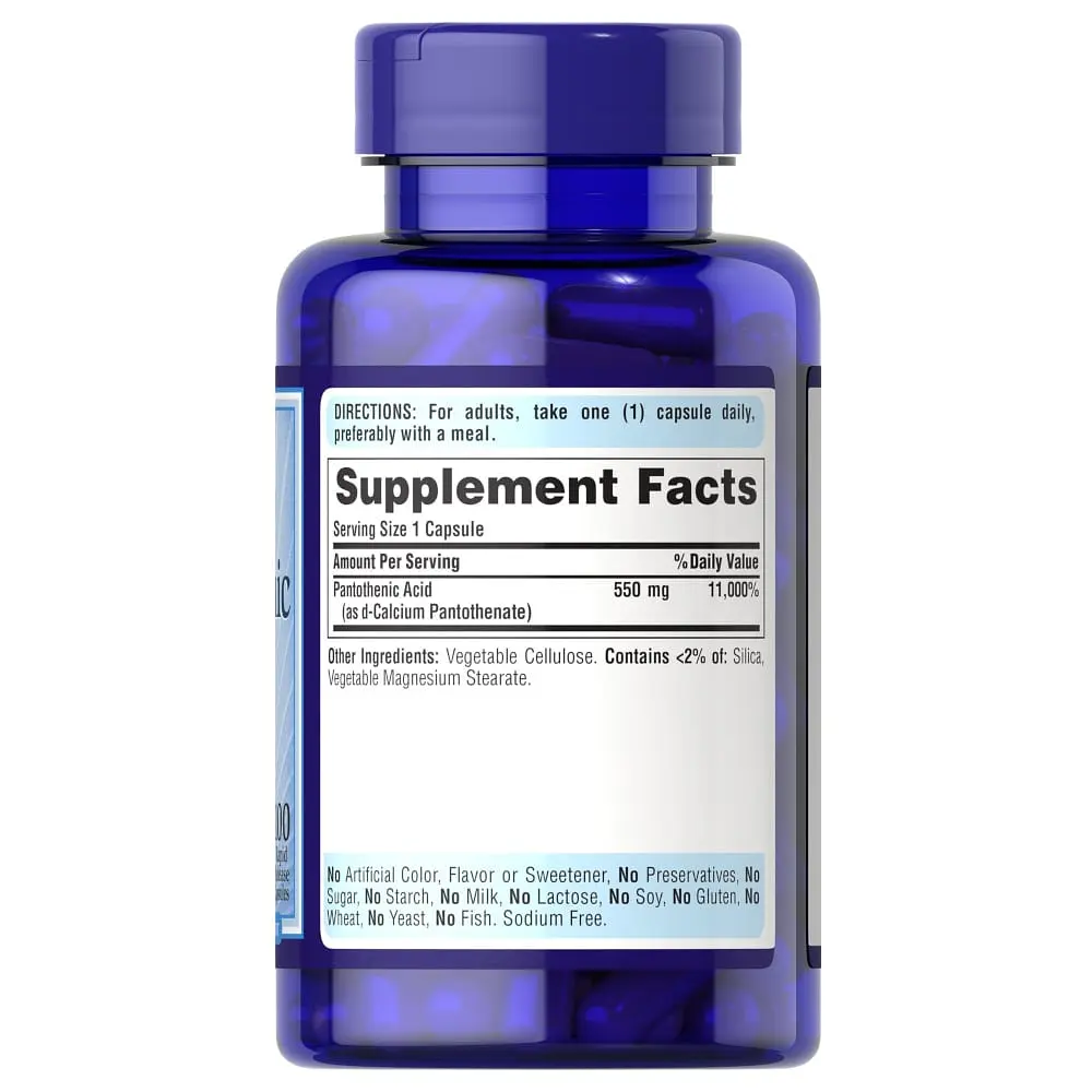 Витамины и минералы Puritan's Pride Pantothenic Acid 550 mg, 100 капсул - фото 2
