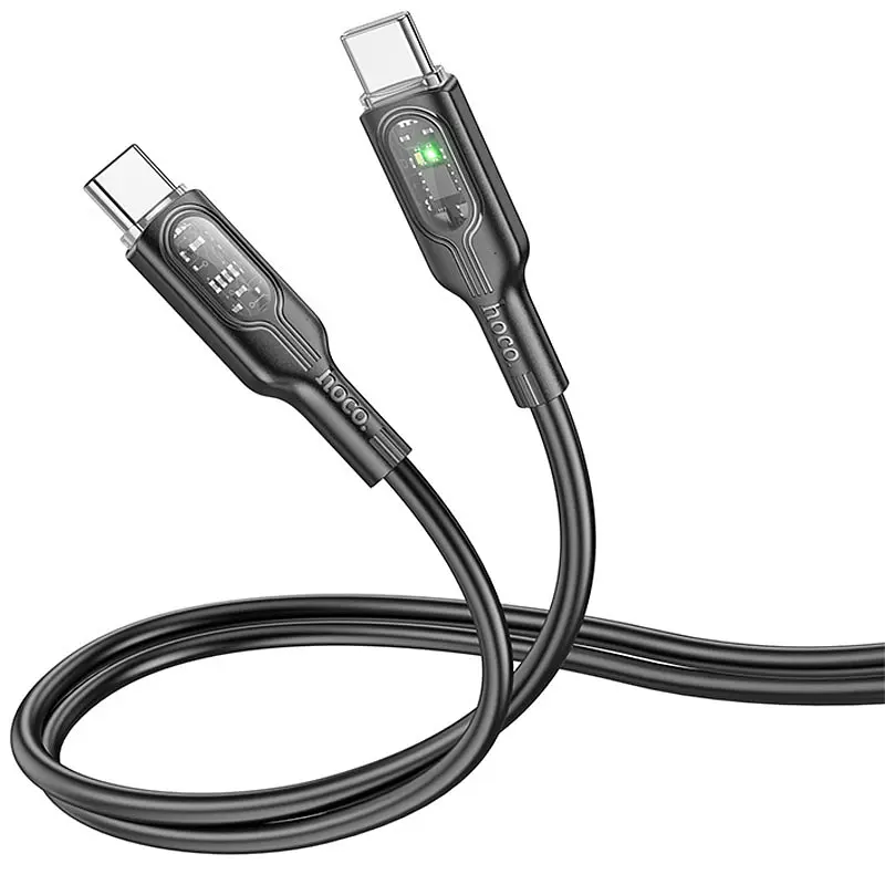 Дата кабель Hoco U120 Transparent explore intelligent power-off PD 60W Type-C to Type-C (1.2m) Black - фото 2