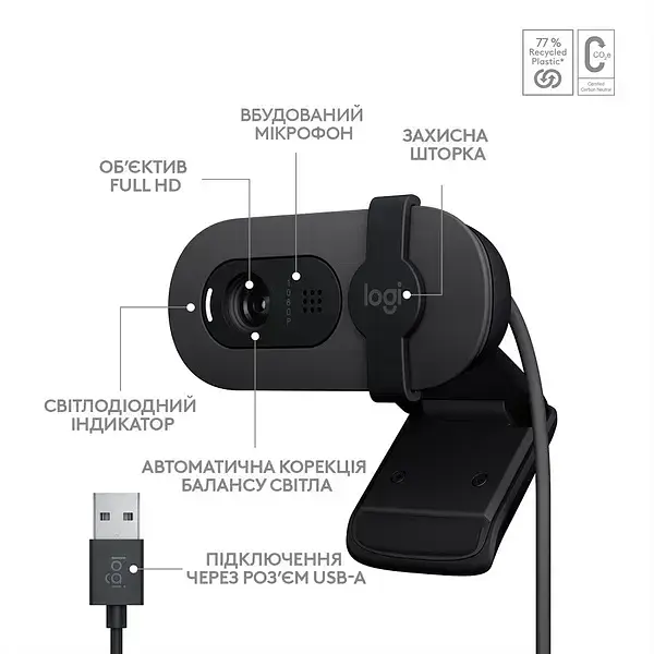Веб-камера Logitech Brio 105 Graphite (960-001592) - фото 6