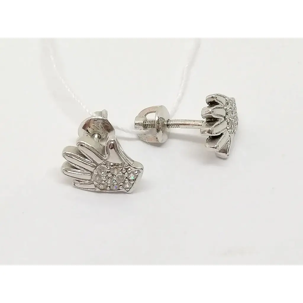 Срібні сережки-пуссети Агні Долонька з фіанітами. 2454/9Р-CZ - фото 3
