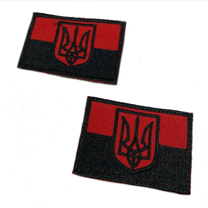 Шеврон на липучках Флаг с красным гербом с черным ВСУ (ВСУ) 20222218 10027 6,5х4,5 см - фото 2