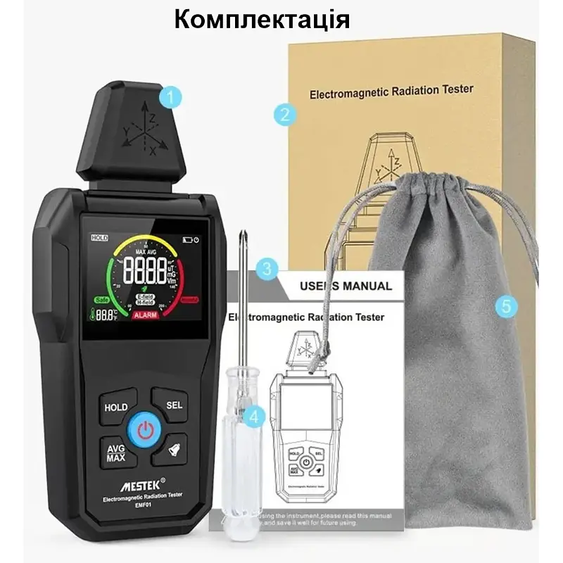 Детектор электромагнитного излучения с термометром Mestek EMF01 (101134) - фото 7