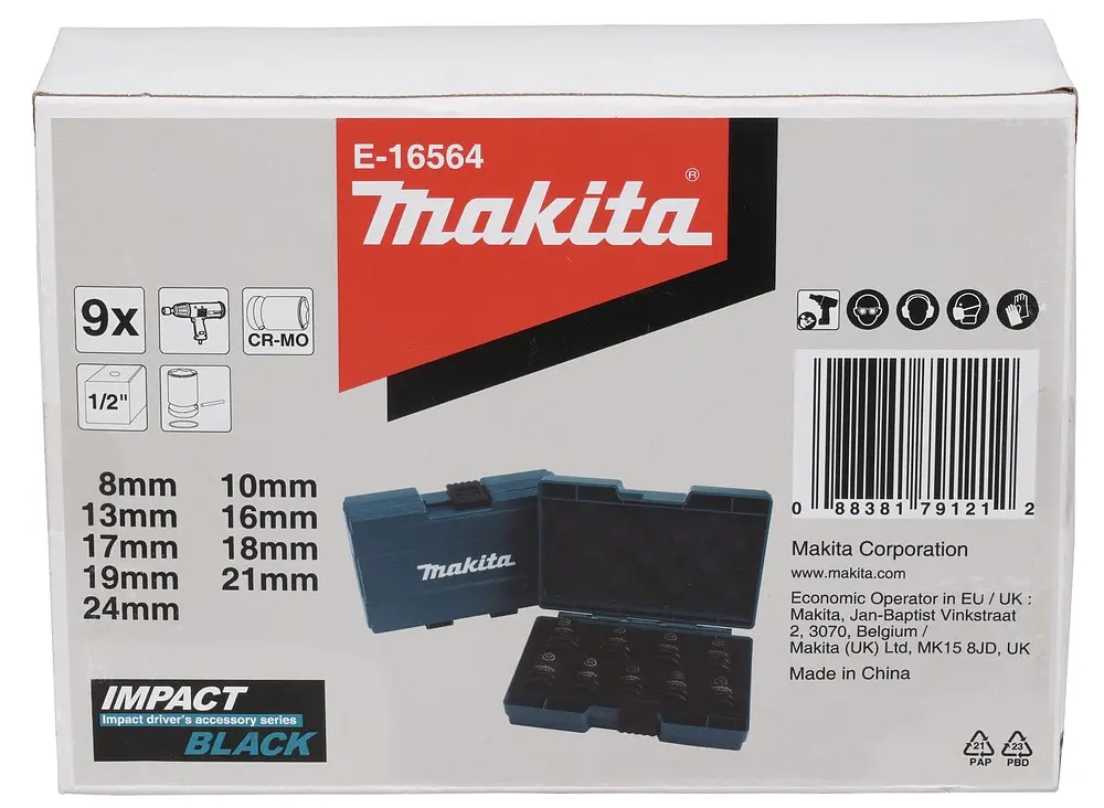 Набір головок ударних 1/2" 8-24 мм (9 шт) Makita Impact Black E-16564 - фото 5