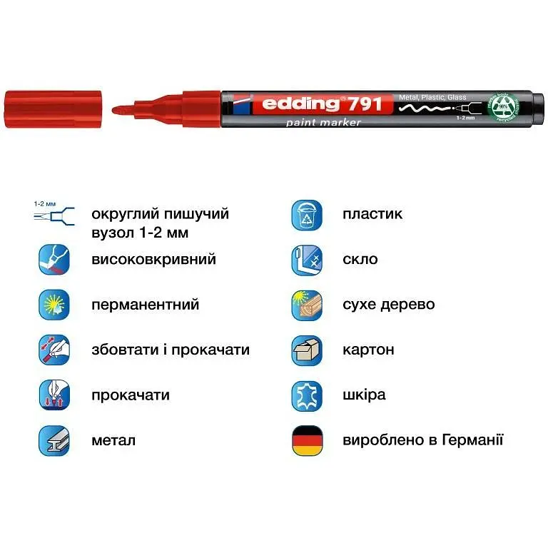 Маркер Edding Paint e-791 1-2 мм круглий червоний (e-791/02n) - фото 2