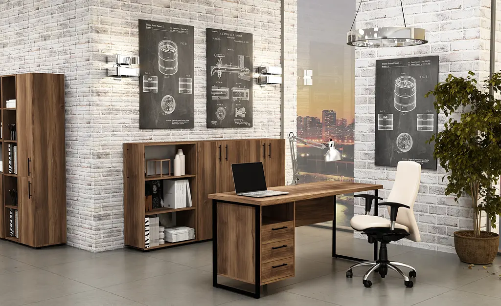 Стол прямой лофт с тумбой ОП-173 Orange-Line 1600х600х750 Черный/Дуб Барокко ристретто - фото 2