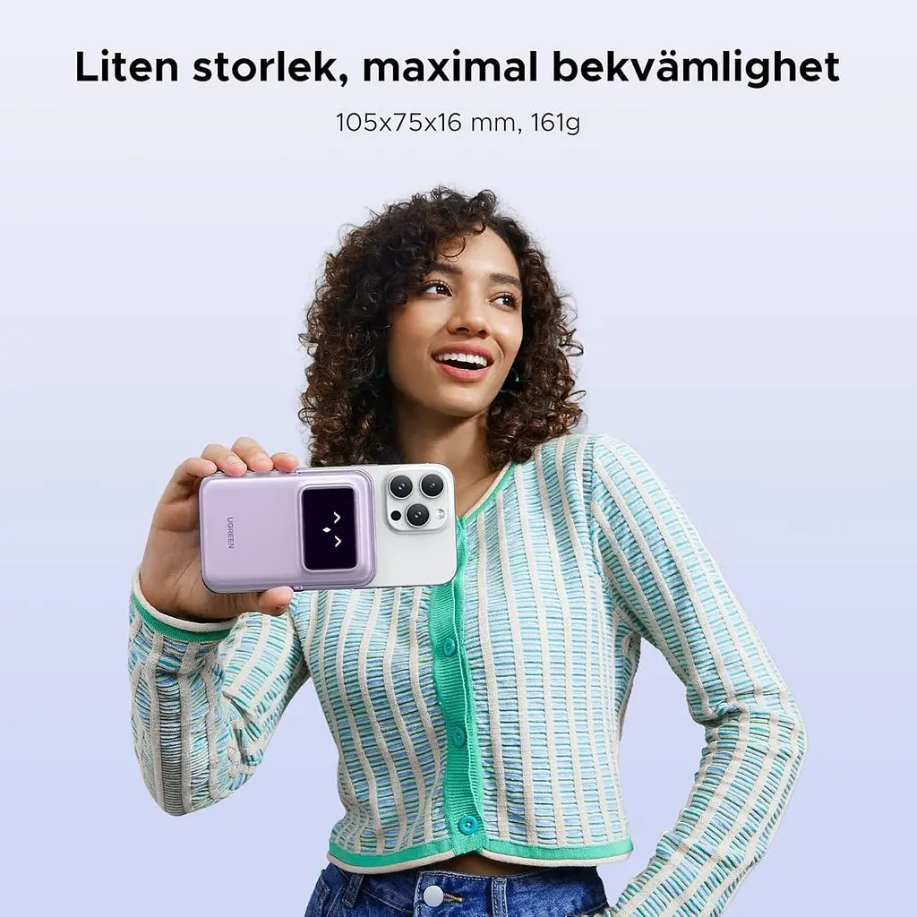 Беспроводной магнитный павербанк Ugreen PB572 10000 mAh 20 W со сложной подставкой и TFT фиолетовым дисплеем - фото 8