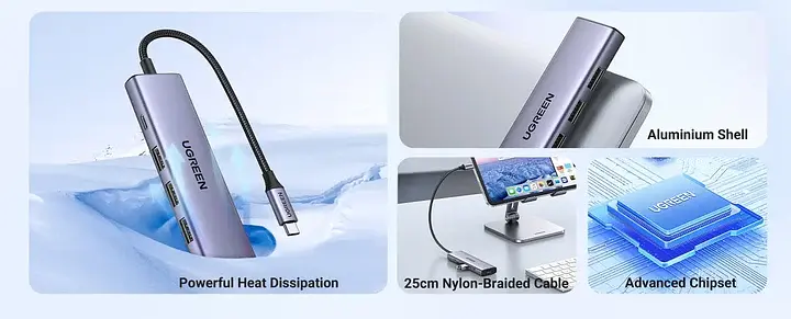 USB-хаб Ugreen USB-C to HDMI + 3 x USB 3.0 + PD Power Port Space Grey (UGR-15596) - фото 6