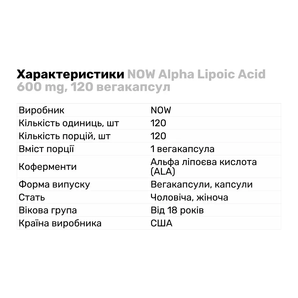 Натуральная добавка NOW Alpha Lipoic Acid 600 mg, 120 вегакапсул - фото 2