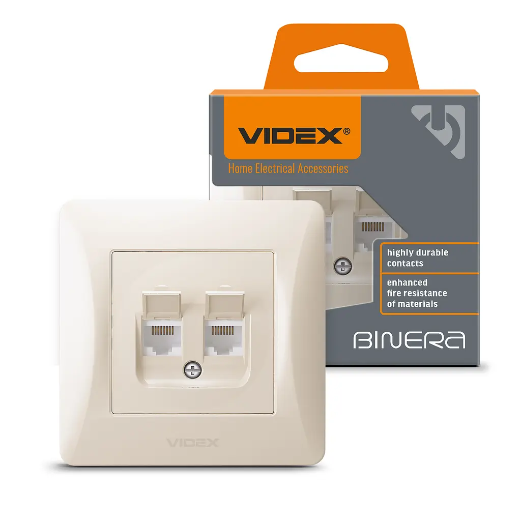 Розетка CAT6+CAT6 комп'ютерна подвійна кремова VIDEX BINERA VIDEX (26117-000)