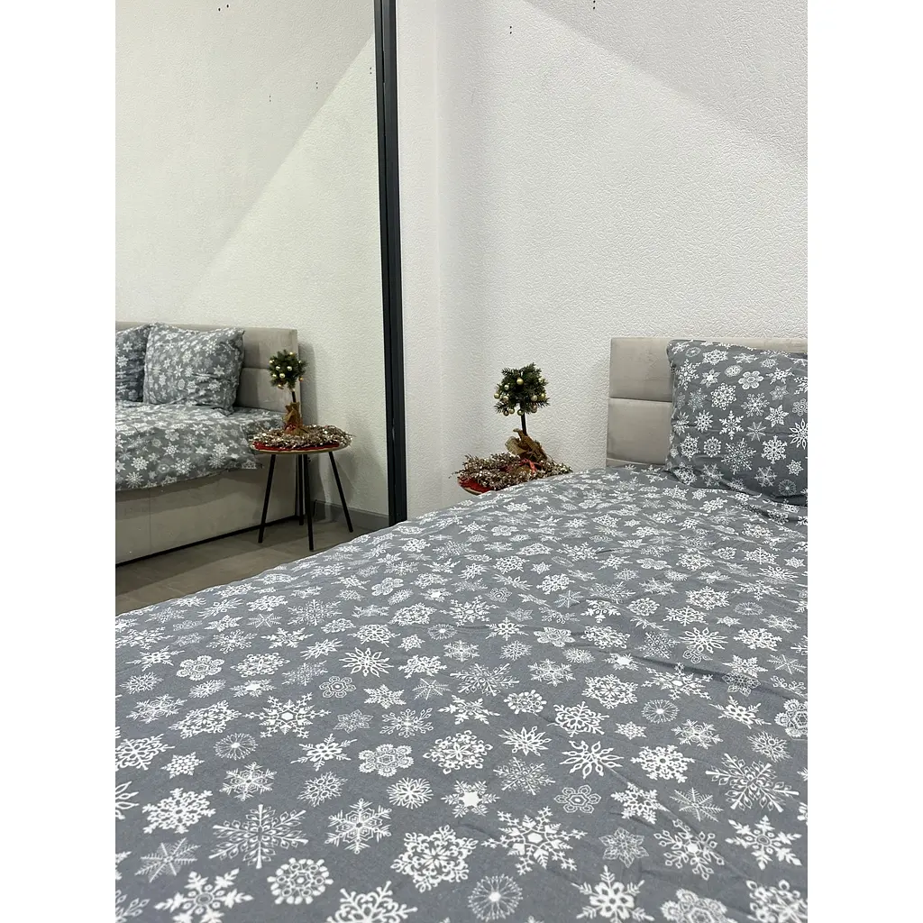 Комплект постільної білизни Ecotton сімейний 15501 Сніжинка на сiрому (24266) - фото 8
