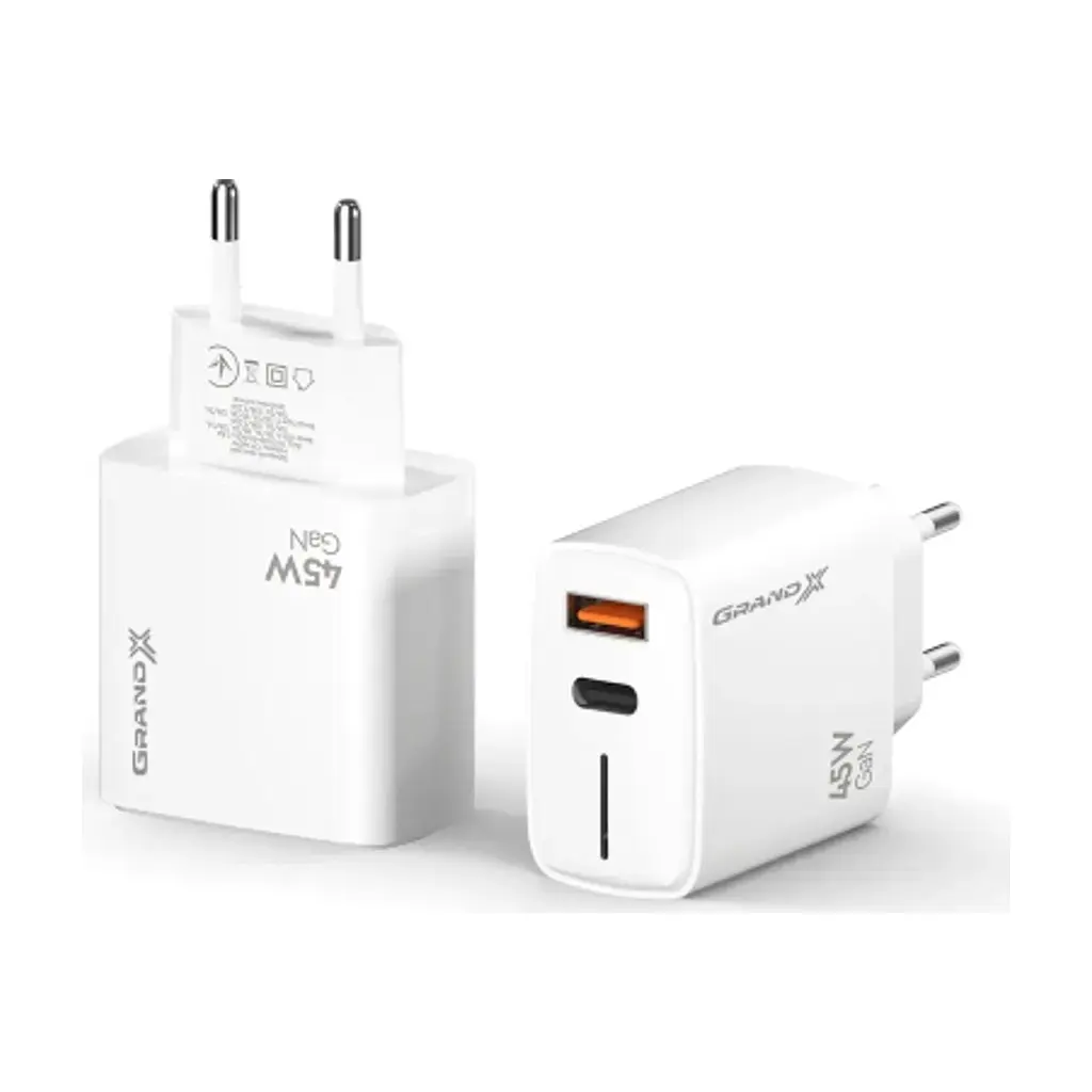 Зарядний пристрій Grand-X GaN 1xUSB-C + 1xUSB QC3.0 45W white (CH-460W) - фото 10