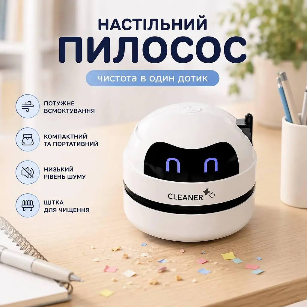 Настільний бездротовий міні пилосос USB, акумуляторний пилосос для клавіатури, столу та автомобіля - фото 3