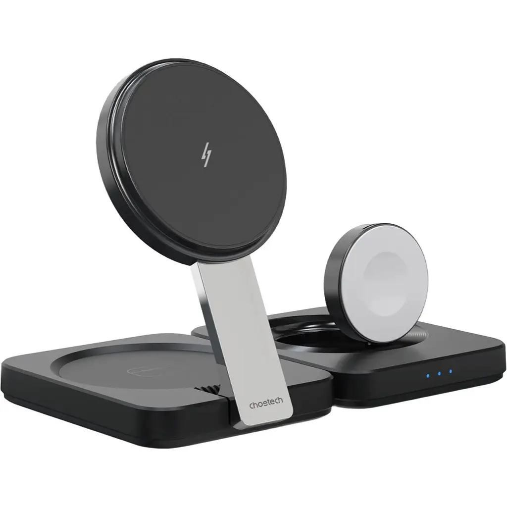 Бездротовий зарядний пристрій Choetech T636-F Qi2 3in1 Foldable Magsafe Wireless Charger Black [127160] - фото 2