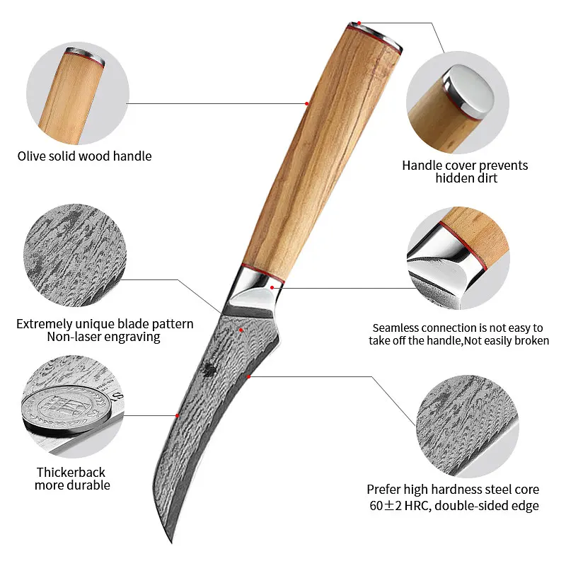 Ніж для чищення овочів Damascus DK-OK 4008 AUS-10 9 см Дамаська сталь 67 шарів - фото 2