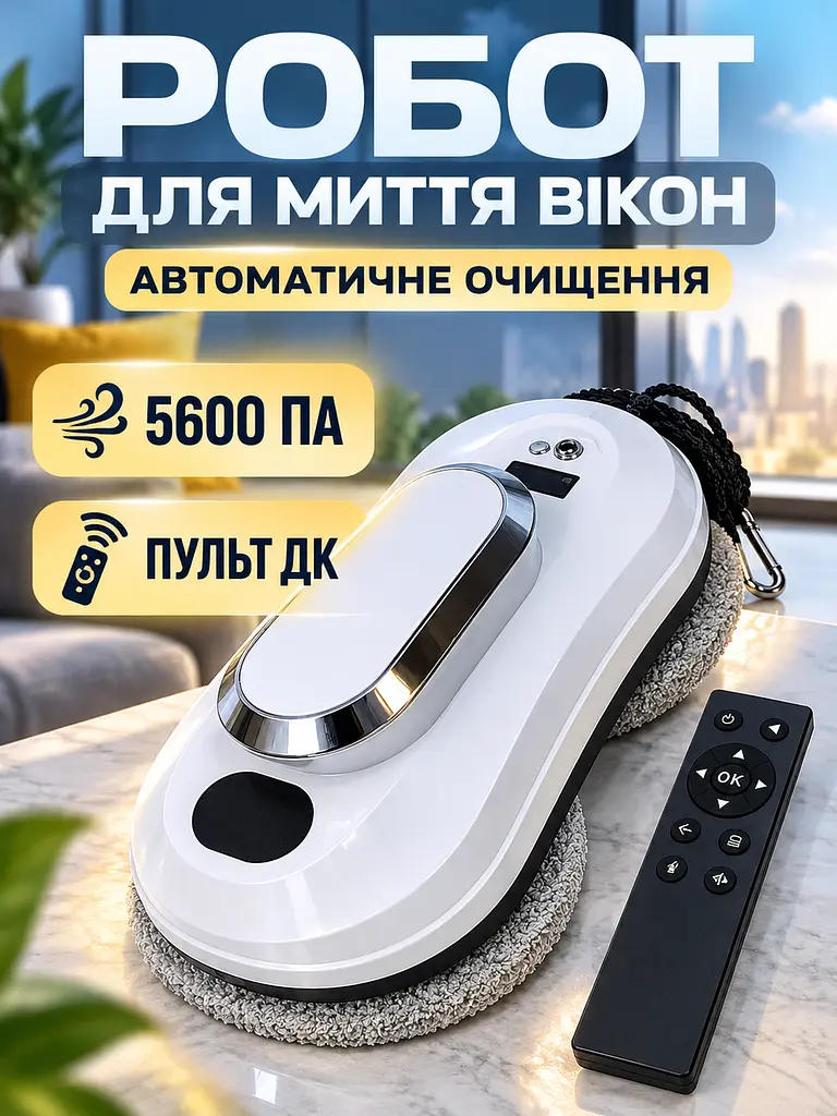 Інтелектуальний робот для миття вікон, 3 режими, Автоматизована машина для миття вікон + пульт ДУ, Білий (5253588245) - фото 2