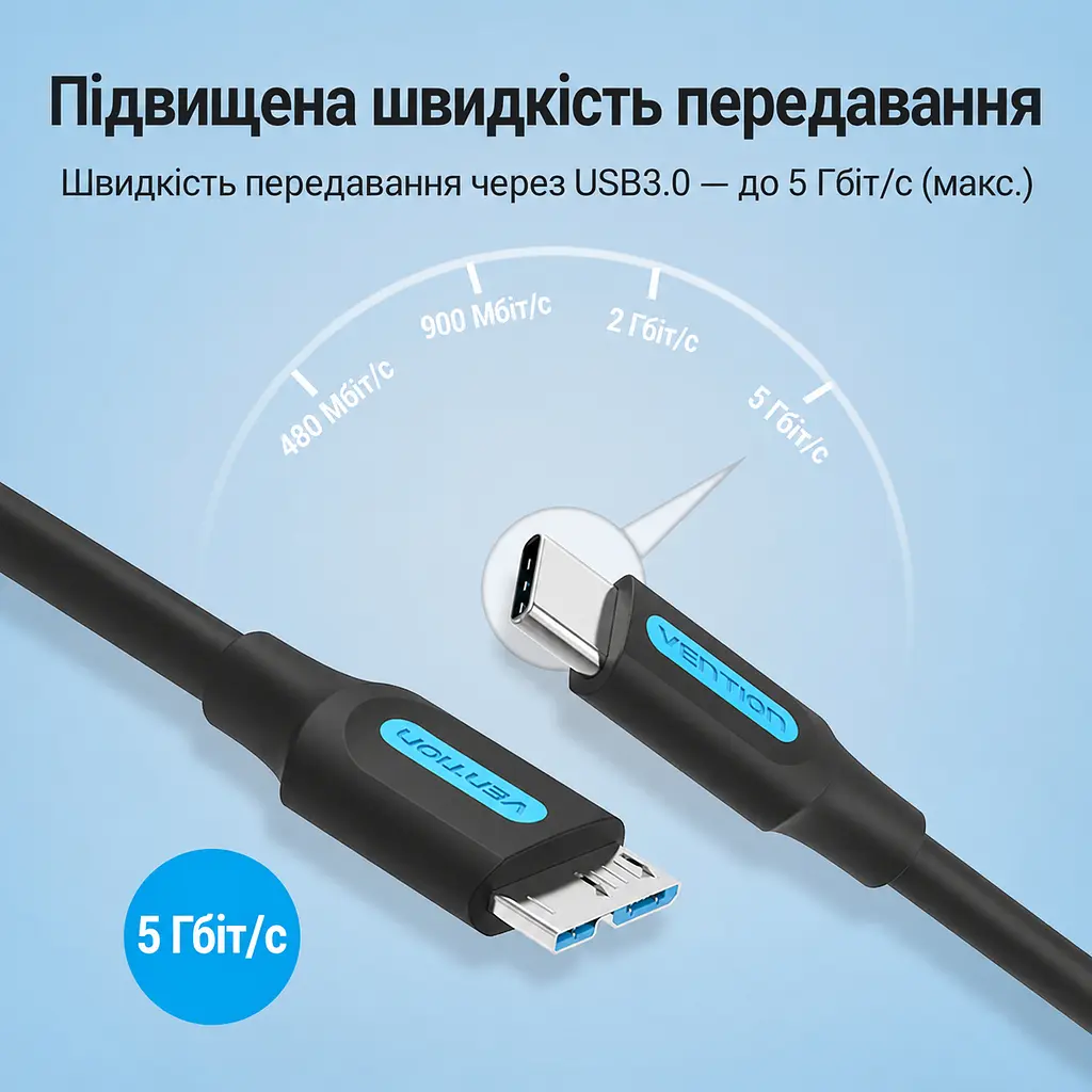 Кабель Vention CQABF USB-C - Micro-B USB 3.0 1 м чорний (CQABF) - фото 2