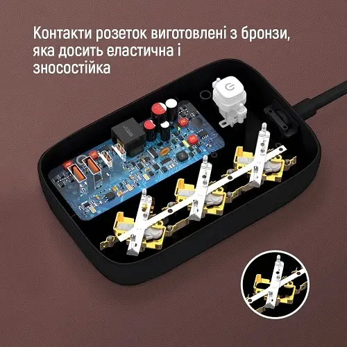 Мережевий фільтр GaN3 Pro, 3 розетки, 2 м, Black ColorWay teh0028200 - фото 8