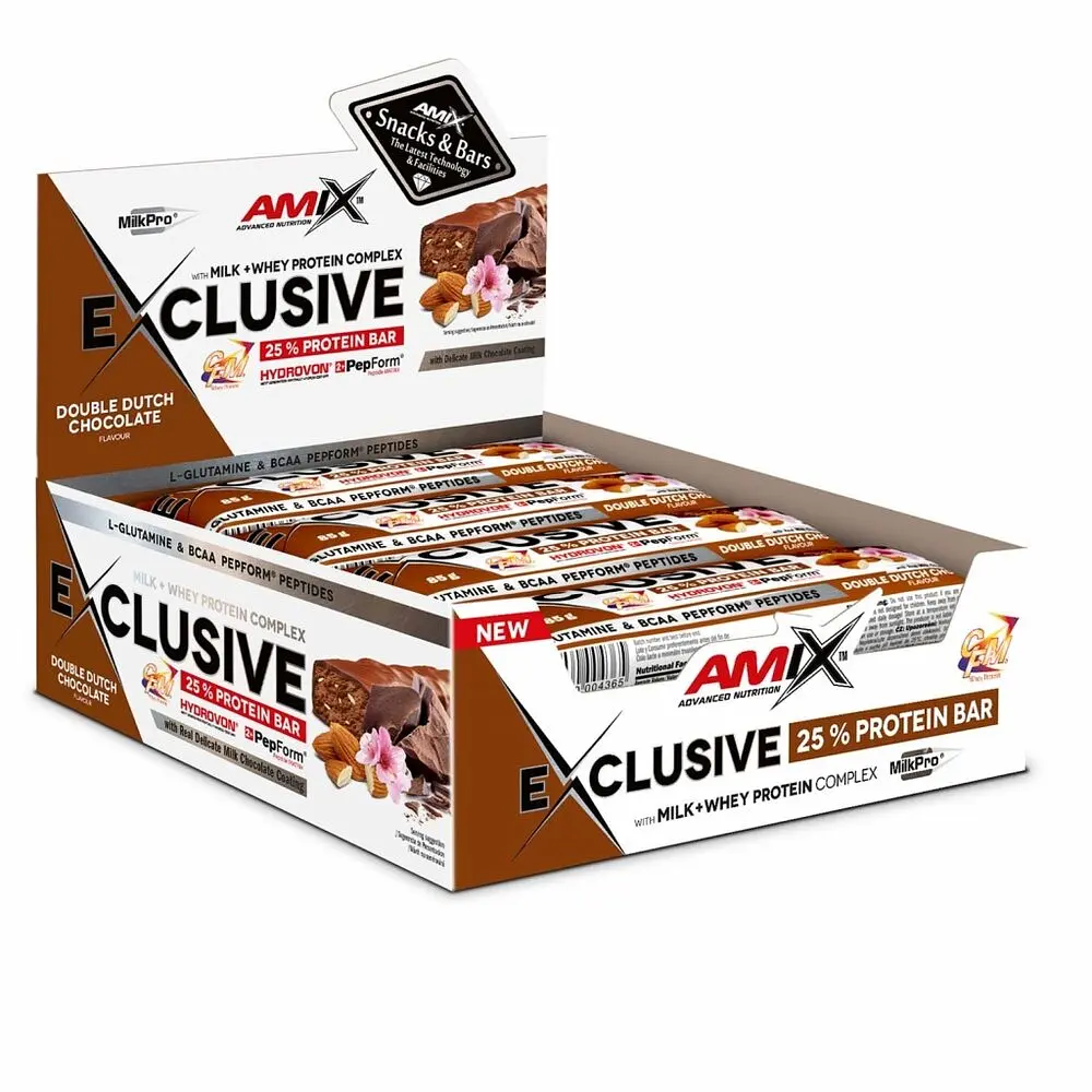 Батончик AMIX Exclusive Protein Bar, 12*85 грам - Подвійний голландський шоколад