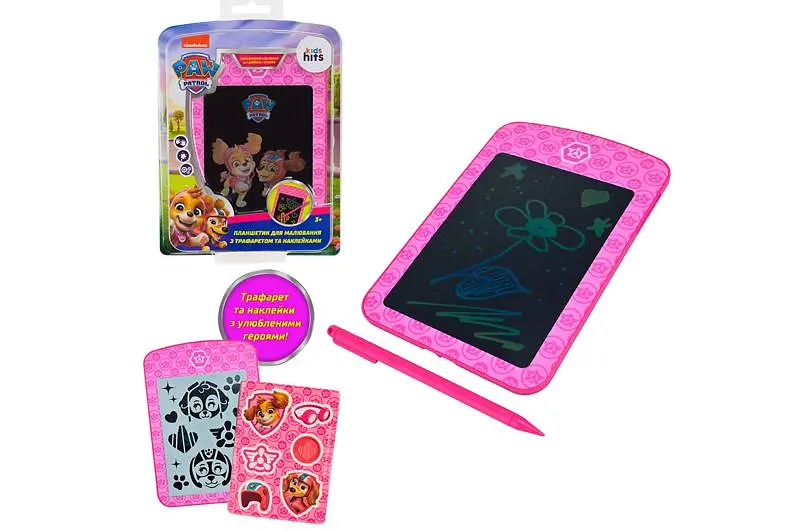 Планшет для малювання Paw Patrol KH74/002L LCD екран 6,5'', трафарет, наклейки блістер р.15x22x3см