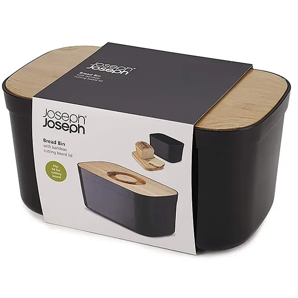 Хлібниця з бамбуковою кришкою-дошкою Joseph Joseph Bread Bin 18x37x22 см чорна (81103) - фото 5