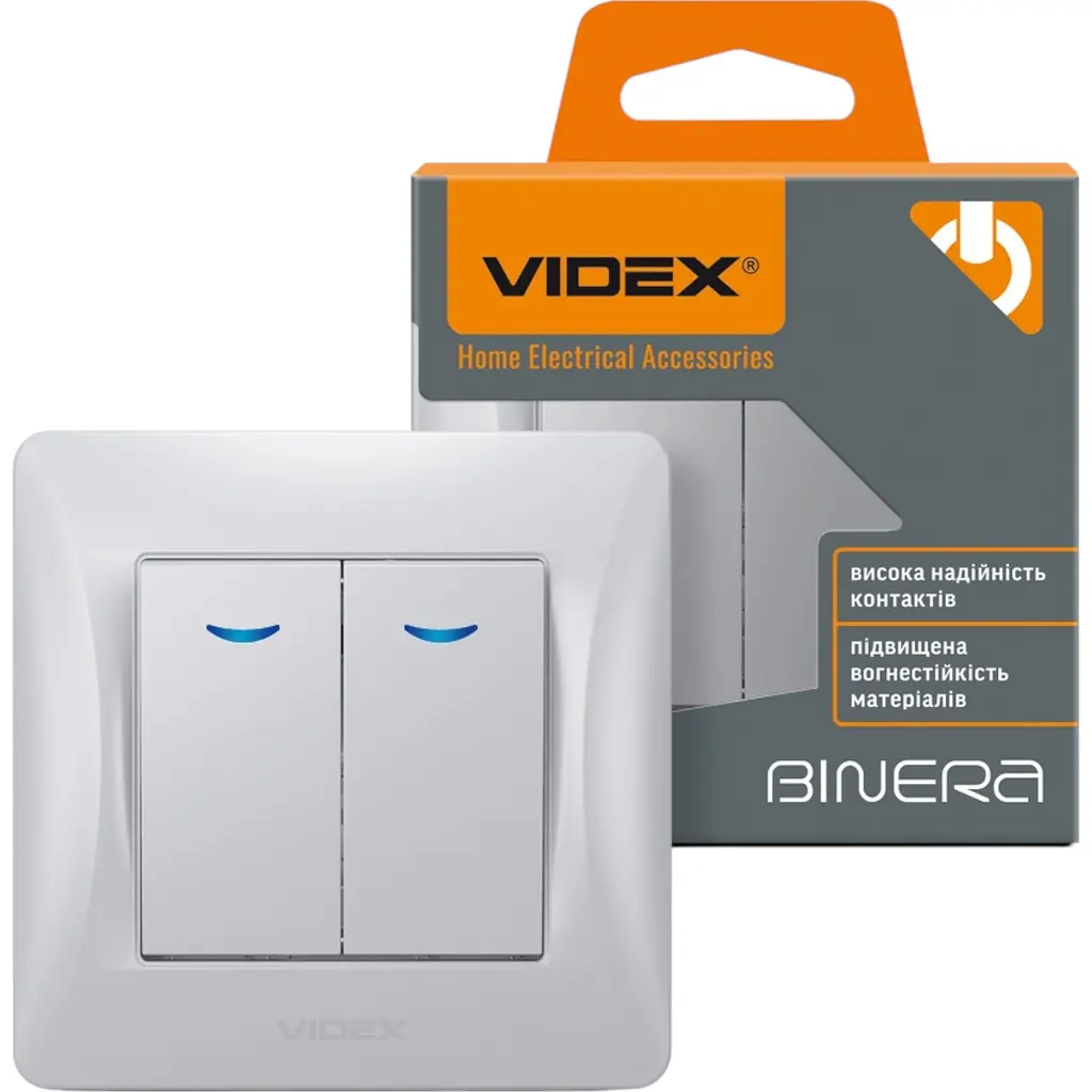 Вимикач двоклавішний Videx Binera з підсвіткою срібний шовк 1 шт. - фото 4