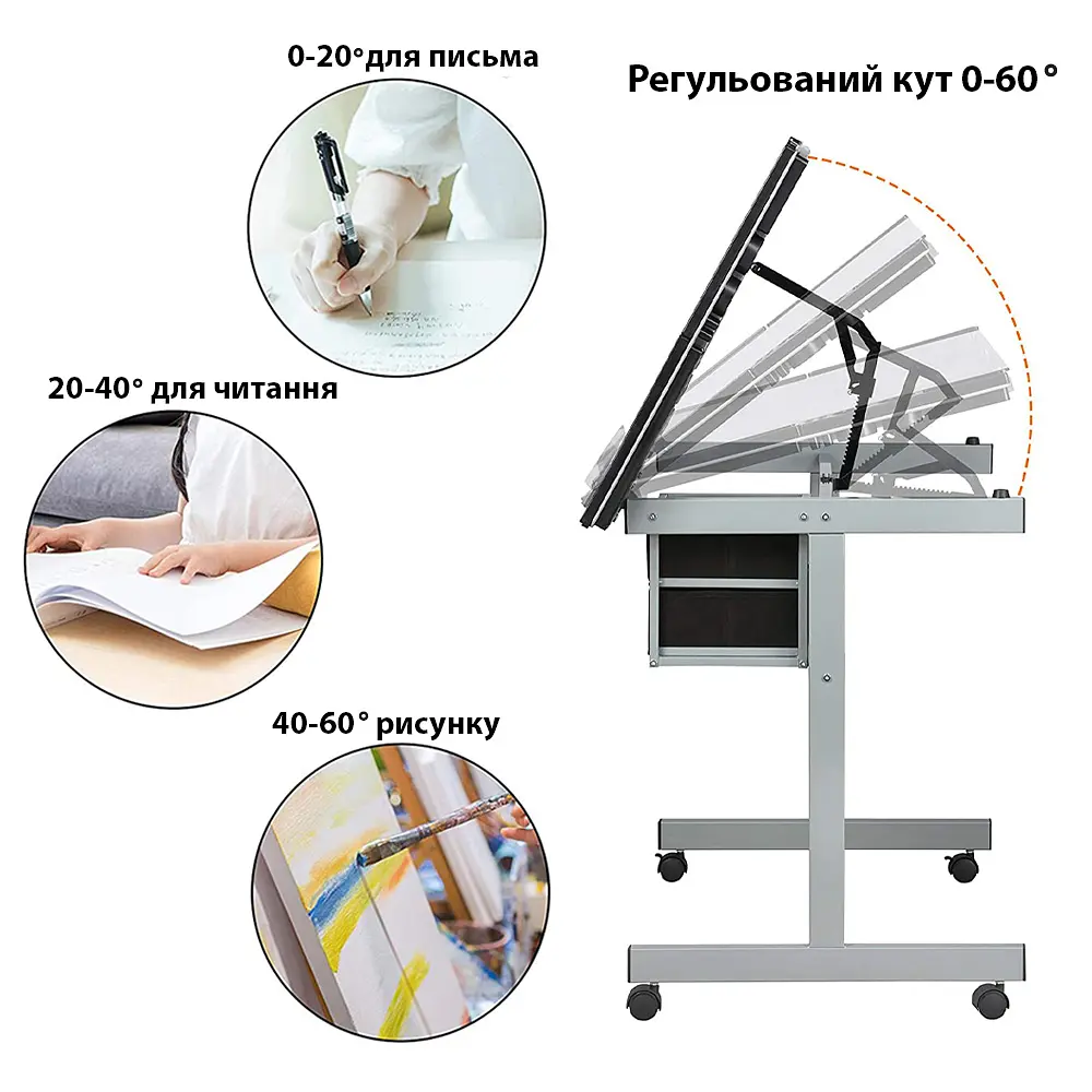 Стіл художній SINOART, 104x60x75 см, загартоване скло, регульований кут нахилу - фото 3