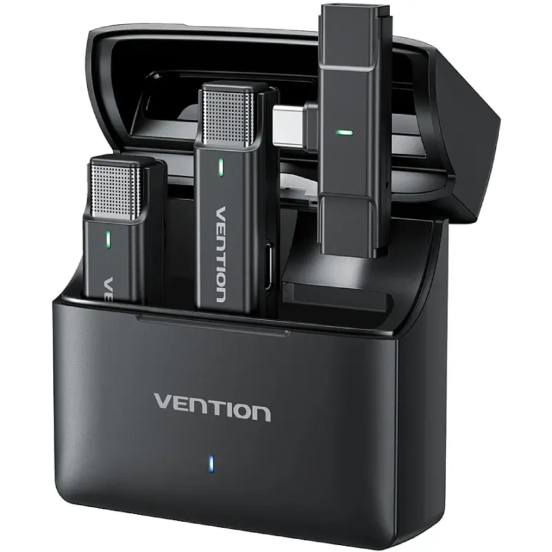 Бездротовий подвійний петличний мікрофон Vention USB-C 2-Pack Wireless Lavalier with Charging Case - фото 2