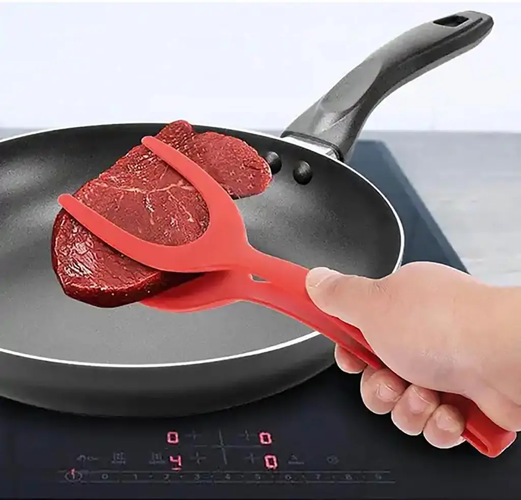 Лопатка-щипці 2в1 для перевертання та захоплення продуктів 31 см, Kitchen Master Червоний 87414 - фото 6