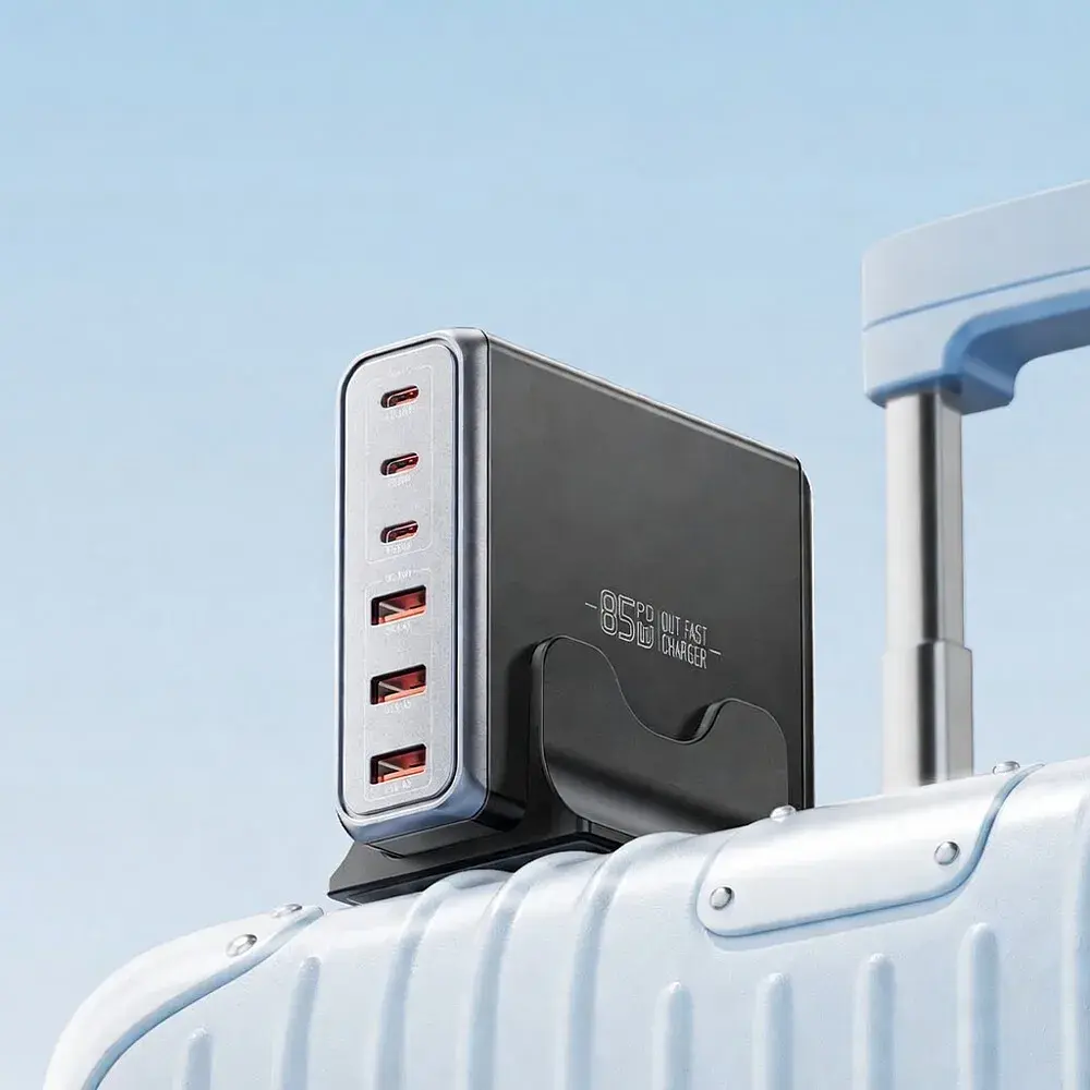 Зарядний пристрій Essager 3xUSB-C + 3xUSB-A 85W GaN black (EZC85W-SXB0G-Z) - фото 9