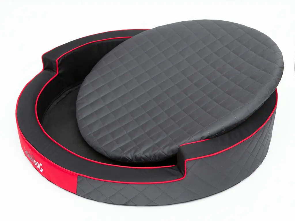 Кругле ліжко для собак Hobbydog Ringo Black/Red 98х98х18 см - фото 4