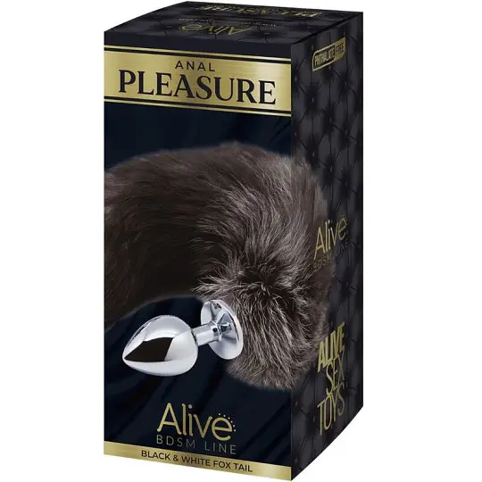 Анальна пробка Alive Anal Pleasure Black White Fox Tail L 9 см (сріблястий) - фото 5