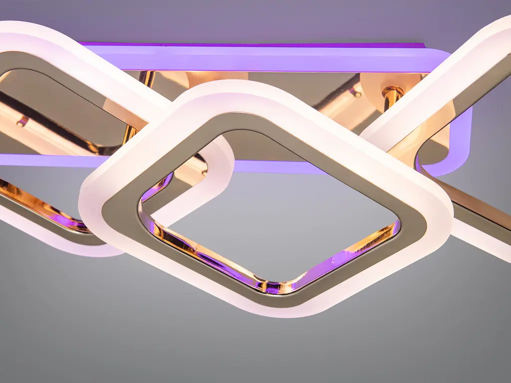 Люстра стельова LED Diasha HA8160/2+2G, 60W, 3200K-6500K, золото, геометричний дизайн для дому - фото 5