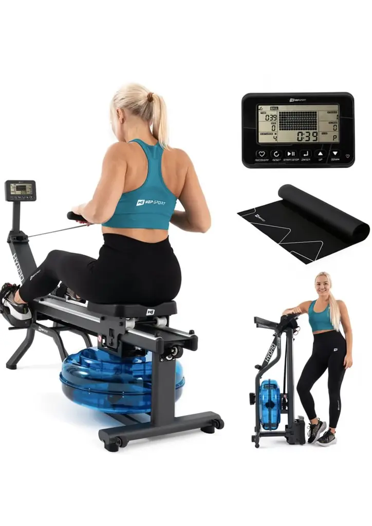 Гребний тренажер Hop-Sport HS-160WR Hydro з водним опором + мат чорний - фото 8