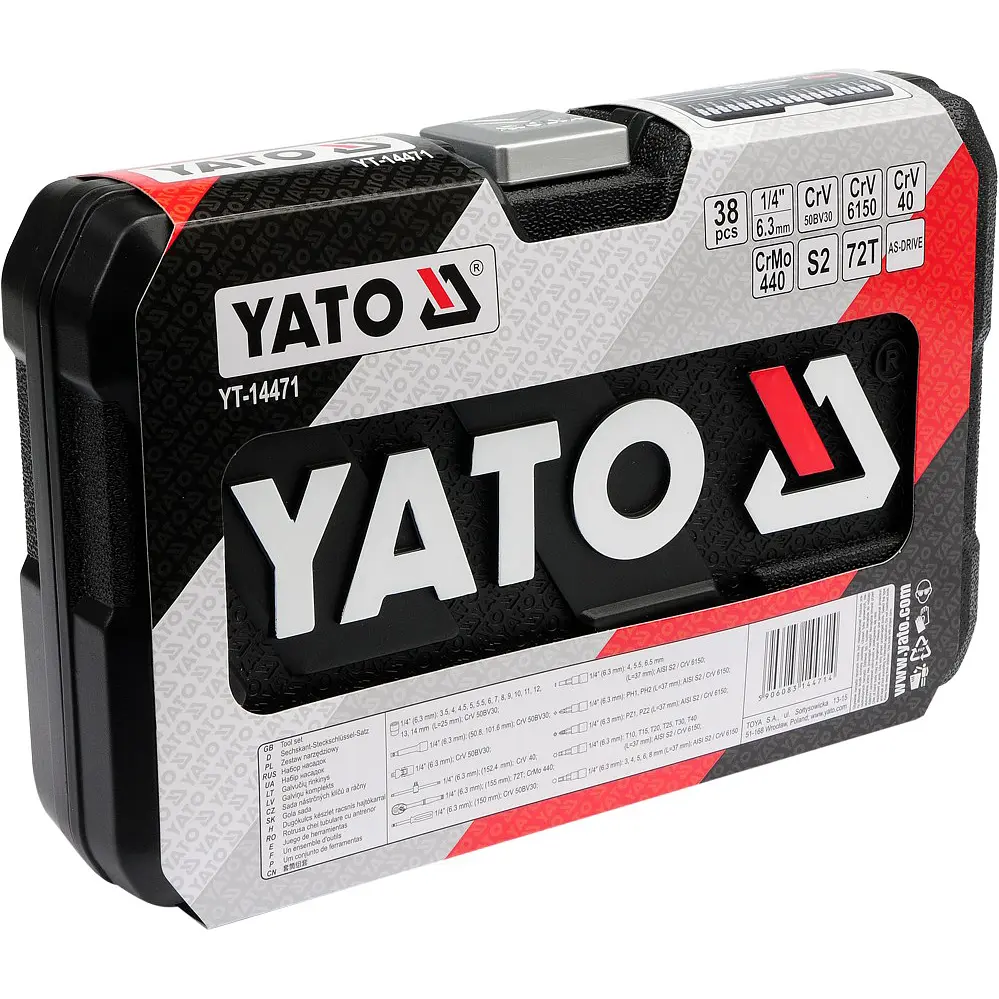 Набір головок торцевих Yato квадрат 1/4", М4-13 з інструментами 38 шт. (YT-14471) - фото 6