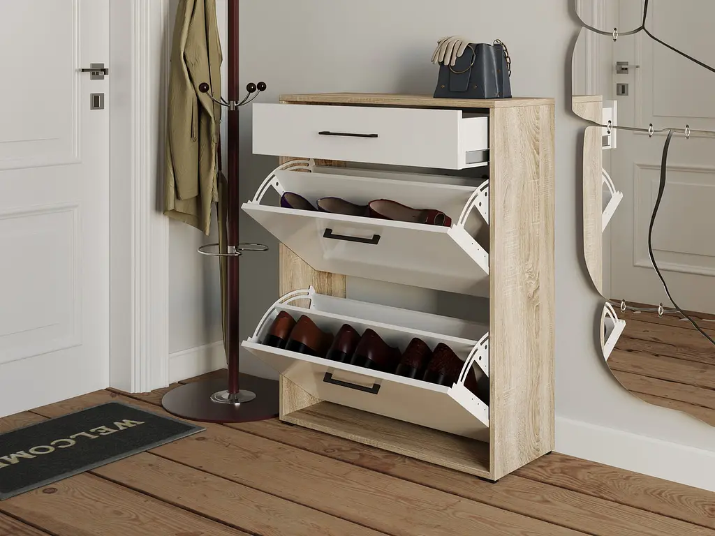 Полиця для взуття Flamecame на 3 шухляди з ДСП II FT-7 Дуб сонома Білий - фото 2