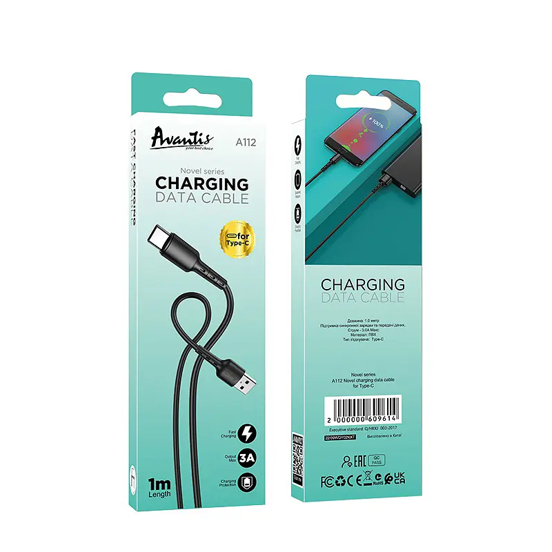 Кабель Avantis A112 Novel USB – Type-C- чорний - фото 3