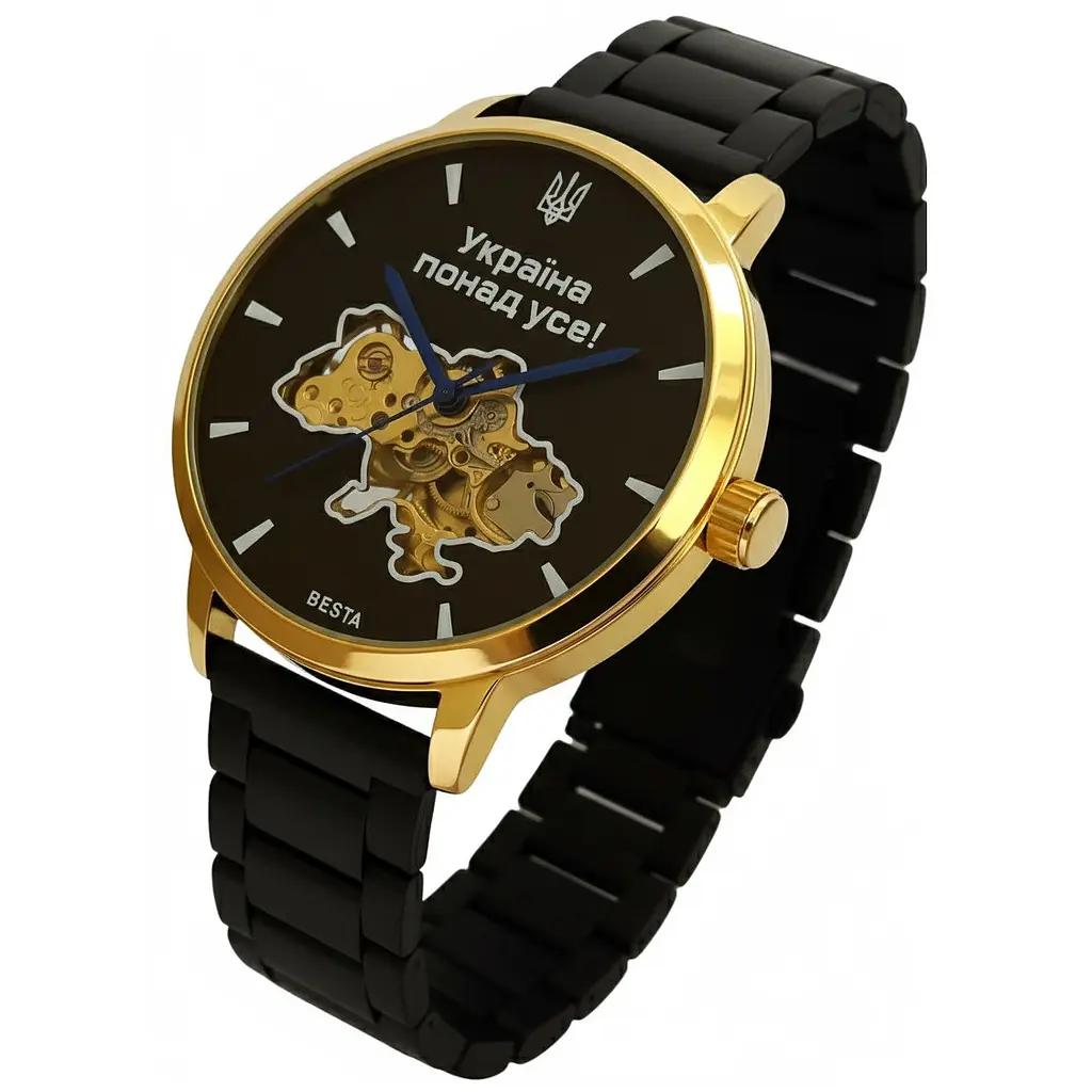 Годинник Besta Skeleton Gold Black Metal, 2 ремінця - фото 2