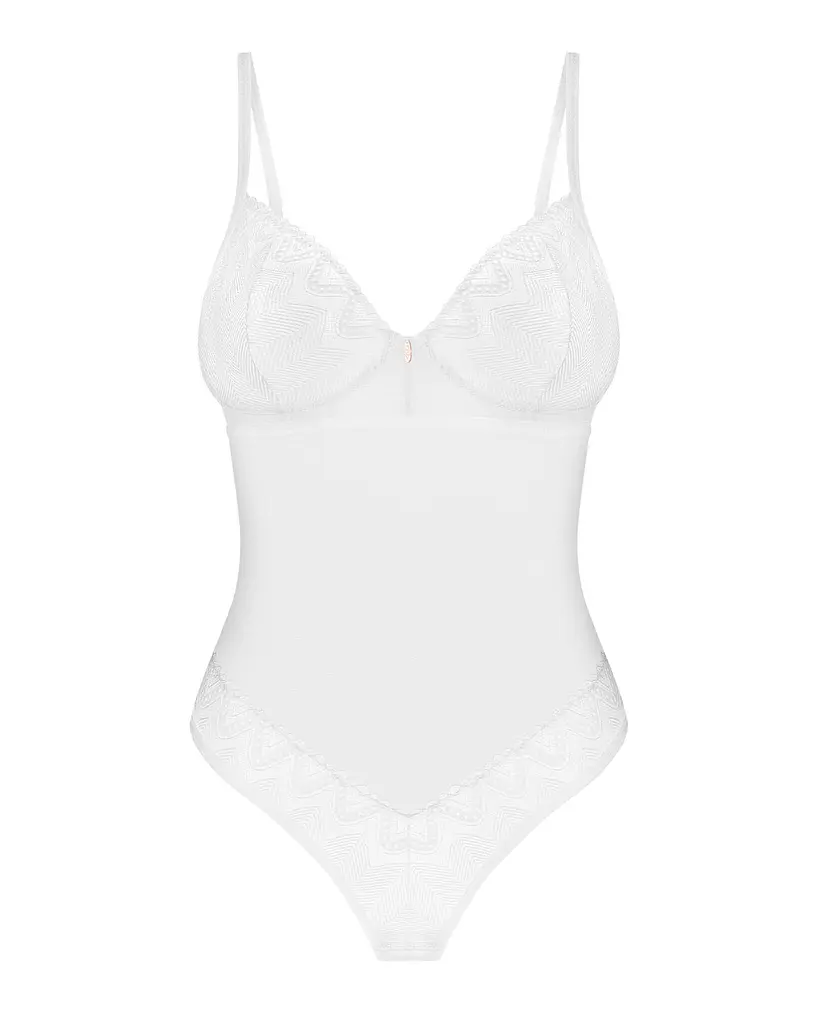 Боді Obsessive Alissium Teddy White, XS/S, ліф з м’якою чашкою, високі вирізи для ніг - фото 5