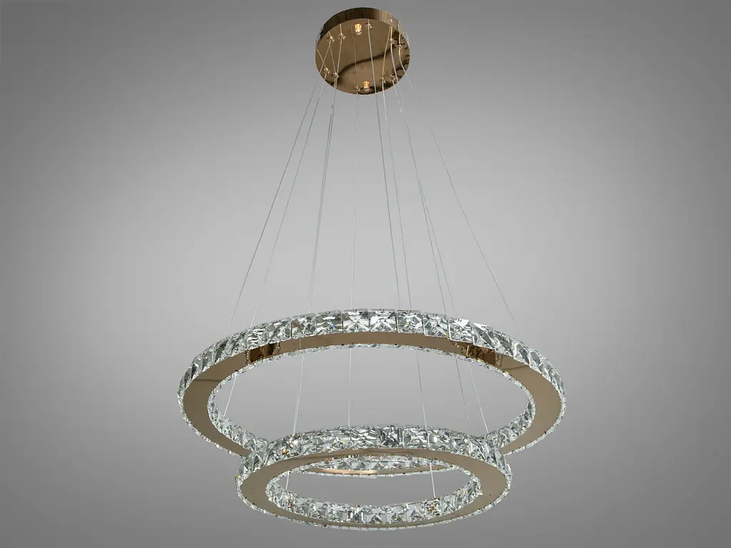 Люстра стельова LED Diasha 7206-8W/580+400G Кришталеві кільця, 65W, золото, сучасний стиль, регулювання висоти, пульт ДУ - фото 4