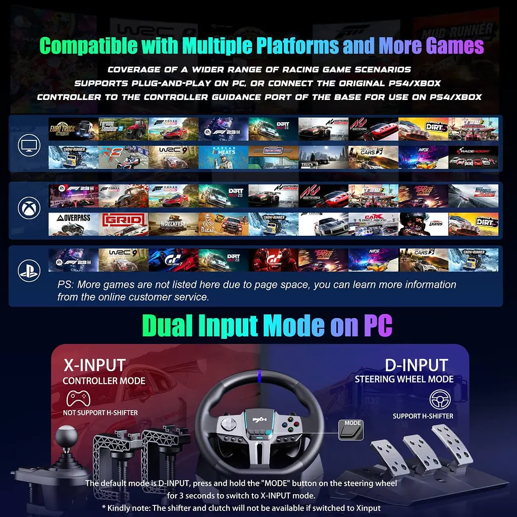 Руль и педали и коробка передач PXN V9 GEN2 Bundle for PS4/XBOX/Xbox Series X|S/PC - фото 15