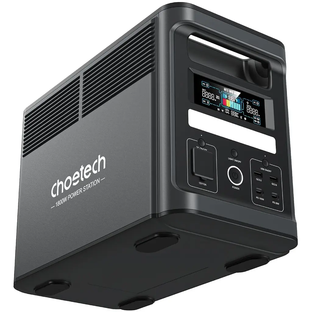 Зарядна станція Choetech BS065 1800Вт (1536Вт/г) AC,LiFePo4,MPPT, UPS, USB-C PD100 Вт (BS065-EU-BK) - фото 6