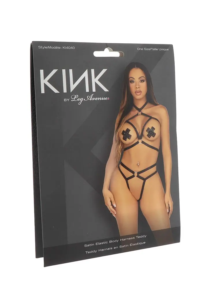 Стрепи-портупея з чокером Leg Avenue Satin elastic harness teddy, One size, Black - фото 6