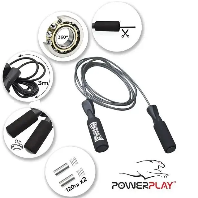 Скакалка швидкісна Power Play 4211 3 м, Black з обтяжувачами - фото 3