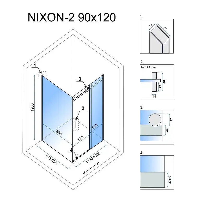Душова кабіна Rea Nixon 90x120 P chrome REA-K5011 + REA-K5003, Хром, Права, прозорий, хром - фото 5